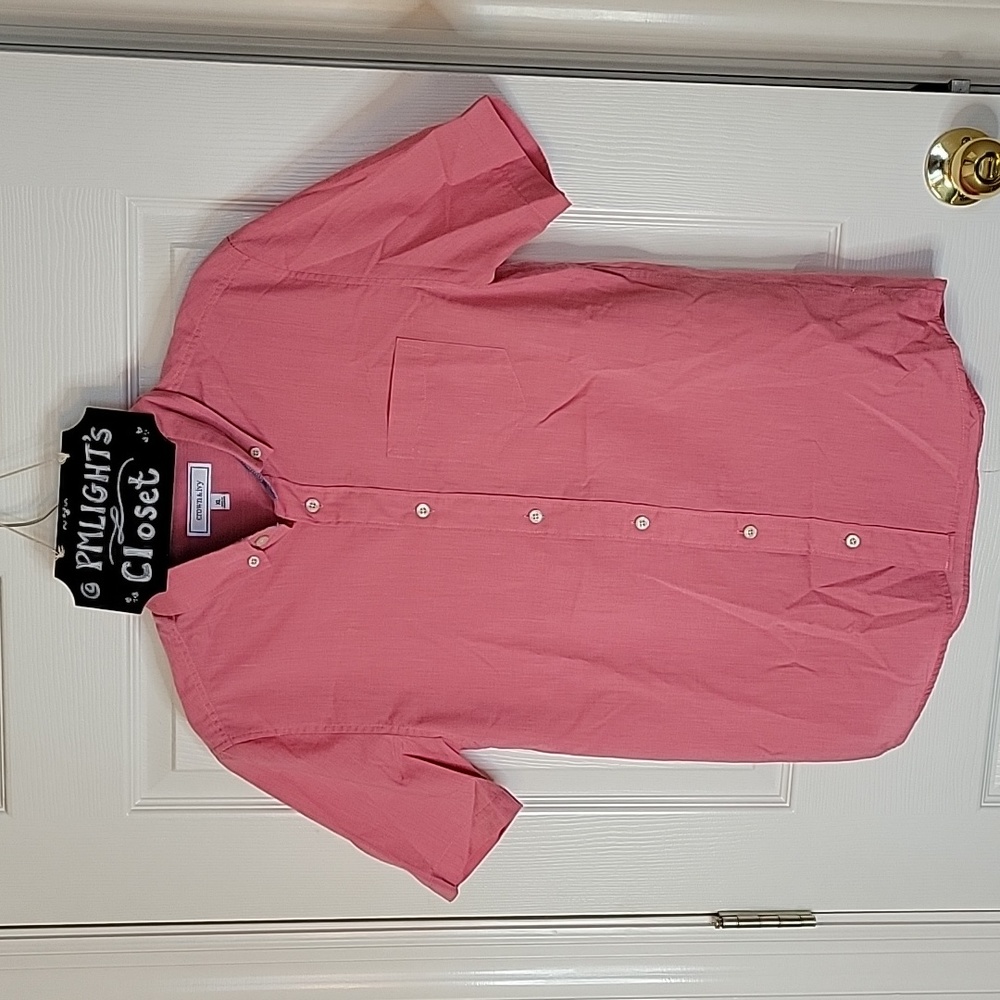 Crown & Ivy XL Short Sleeve Dress Shirt Pink Button Down